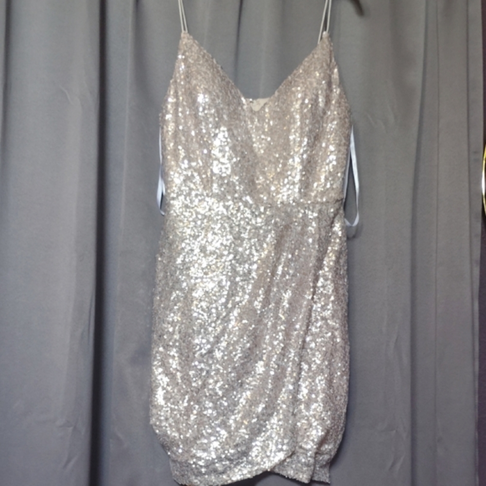 Windsor Champagne Sequin Slip Mini Dress Spaghetti Strap Cocktail